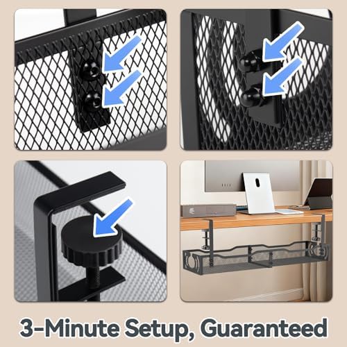 Cable Management, 25.3'' Under Desk Cable Management Tray No Drill