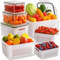 6 PCS Fruit Storage Containers for Fridge with Removable Colanders, 6 Plastic Food Storage Containers with 6 Lids, Leakproof Produce Containers Keep Fruits, Vegetables, Berry, Meat Fresh Longer