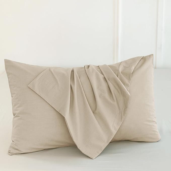MooMee Bedding Pillowcases Pack of 4 100% Washed Cotton Linen Like Textured - Image 2