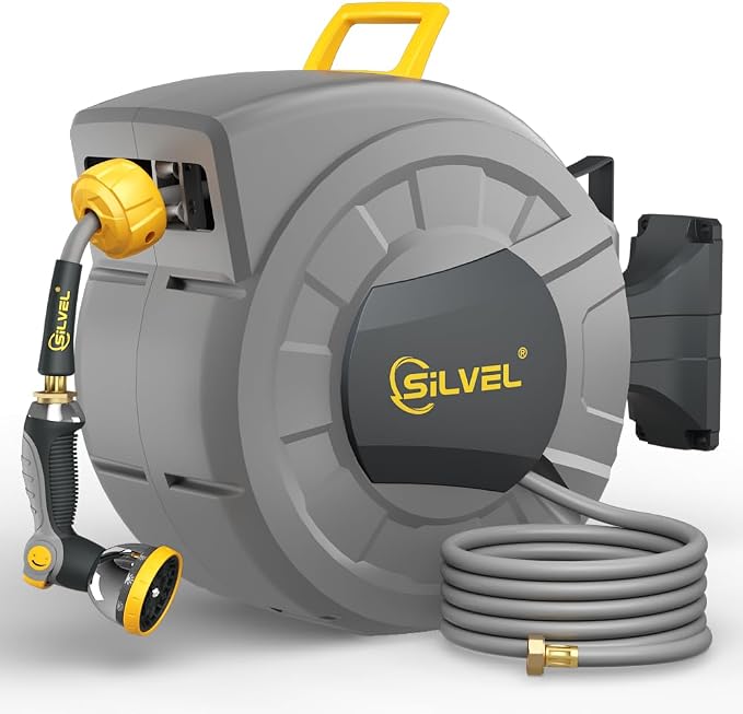 SILVEL 1/2 in x 110 FT Retractable Garden Hose Reel, UV Resistant Heavy Duty by SILVEL