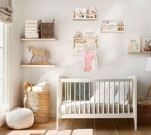 CNK Nursery Floating Book Shelves for Wall Mounted Set of 3 Book Shelf for Kids Room, Toddler Room, Baby Rooms Natural Pine Wood Bookshelf Toy Storage with Rack Playroom Decor
