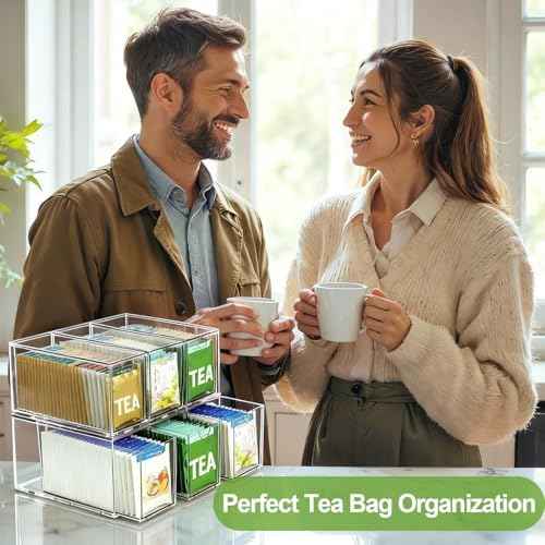 4 Pack Stackable Tea Bag Storage Organizer Drawers – Clear Acrylic Tea Bag Holder for Cabinet, Drawer, Pantry, Countertop – Kitchen Tea Storage Container