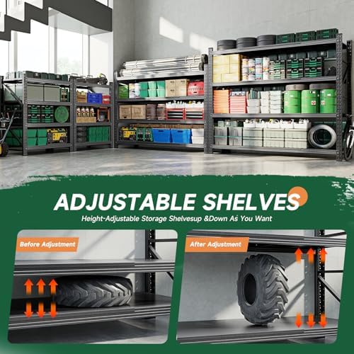 Letaya 8000LBS Storage Shelves Heavy Duty,75" W Garage Shelving Units, 4 Tier Adjustable Utility Rack Shelf,Large Metal Industrial Shelves,for Shop,Warehouse,Basement,Black (75" W x 24" D x 70" H)