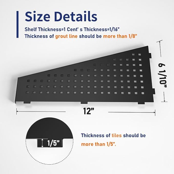Corner Shower Shelf, Matte Black 12" Trapezoid Grout in Shampoo Shelf, 304 - Image 2