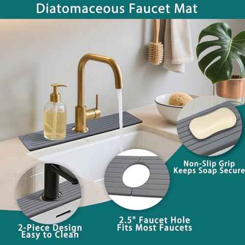 Faucet Mat for Kitchen Sink, Diatomite Absorbent Faucet Stone Drying Mat Kitchen Sink Protectors, Faucet Splash Guard for Bathroom Counter Water Absorbent 16 Inch