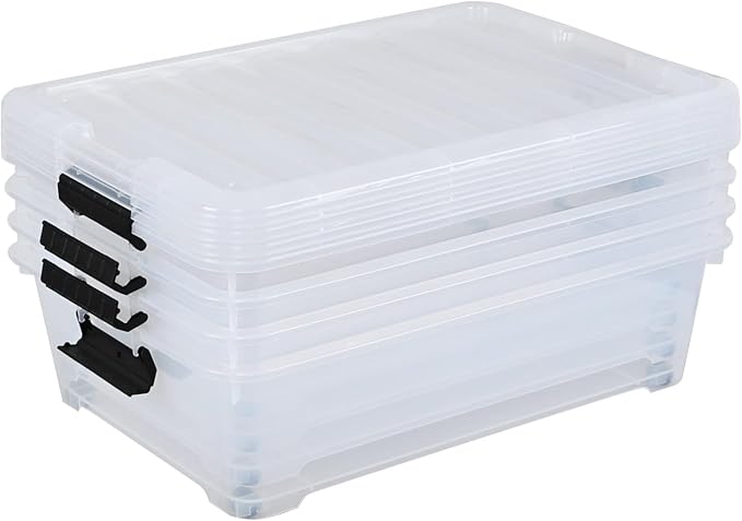 Saedy 4 Pack 25 L Under Bed Storage Box on Wheels, Plastic Lidded Storage - Image 4