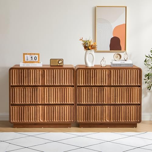 Fluted 3 Drawer Dresser, Walnut, 31.5" Wide, Mid Century Modern