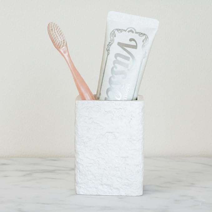 White Stone-Look Toothbrush Holder - Image 3