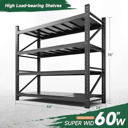 Letaya 4000LBS Storage Shelves Heavy Duty,60" W Garage Shelving Units, 4 Tier Adjustable Utility Rack Shelf,Large Metal Industrial Shelves,for Shop,Warehouse,Basement,Black (60" W x 24" D x 70" H)