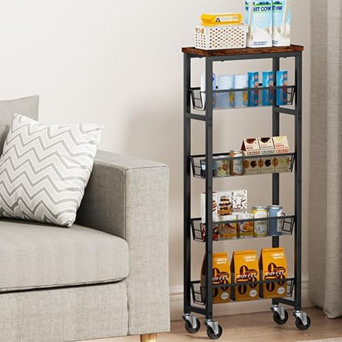 Honest Slim Storage Cart 4-Tier Slim Rolling Cart with Metal Frame and