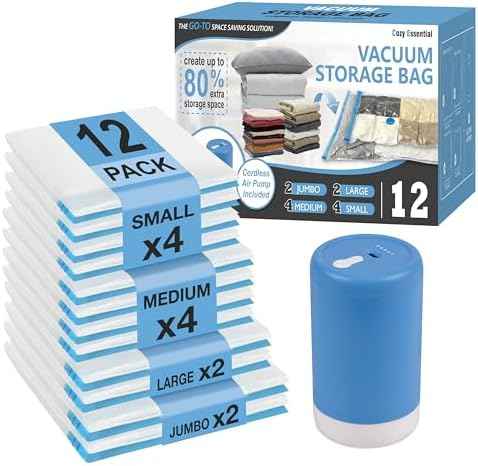 Travel Vacuum Storage Bags with Rechargeable Cordless USB Pump, 12 Combo