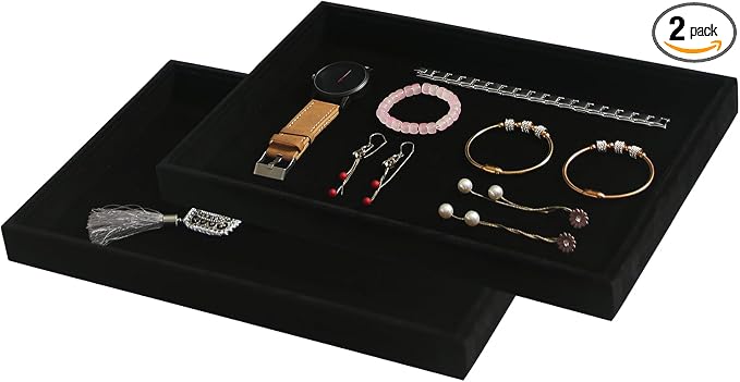 Coward 2Pcs/Set Black Velvet Stackable Jewerlry Organizer Tray Velvet Blank by FocusOnJewelryDisplay15yrs
