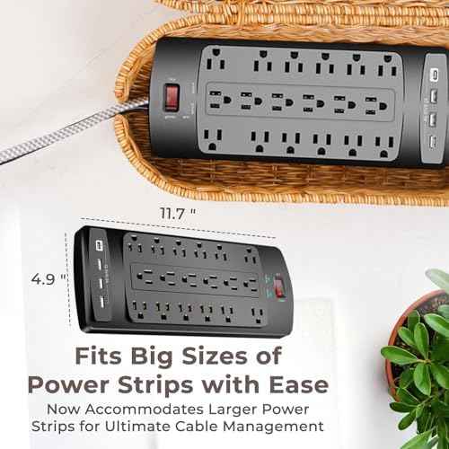 Cable Management Box, Handmade Rattan Cord Organizer for Power Strip