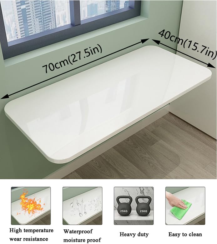 Wall Mounted Folding Table,White Floating Desk for Small