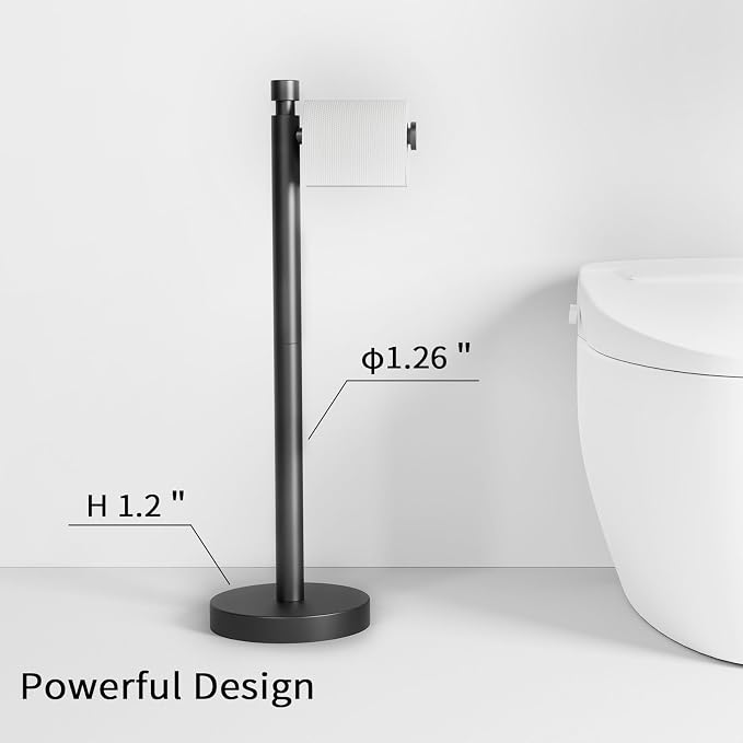 YUMORE Toilet Paper Holder Stand Freestanding, Weighted and Sturdy Matte Black - Image 5