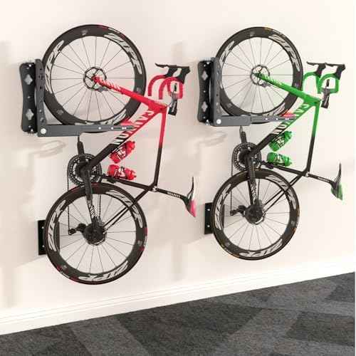 Swivel Bike Wall Mount, No Heavy Lifting Bike Wall Mount, Space-Saving Bike Rack Garage, Holds Up to 77 lbs, Vertical Bike Wall Hangers for Garage & Home Storage Solution, 2 Pack