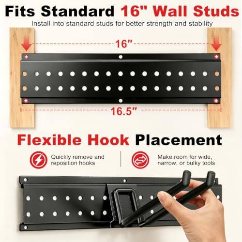 Garage Tool Organizer Wall Mount 49.5 inches with 10 Adjustable Heavy-Duty Hooks, Garage Organization, Garden Tool Storage Rack, Yard, and Shed, Holds Up to 400 lbs