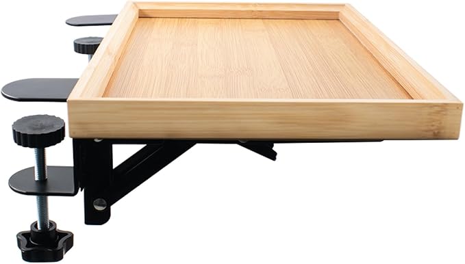 SnowTing Foldable Bedside Shelf, Metal Clip-On Mount and Bamboo Tray by SnowTing