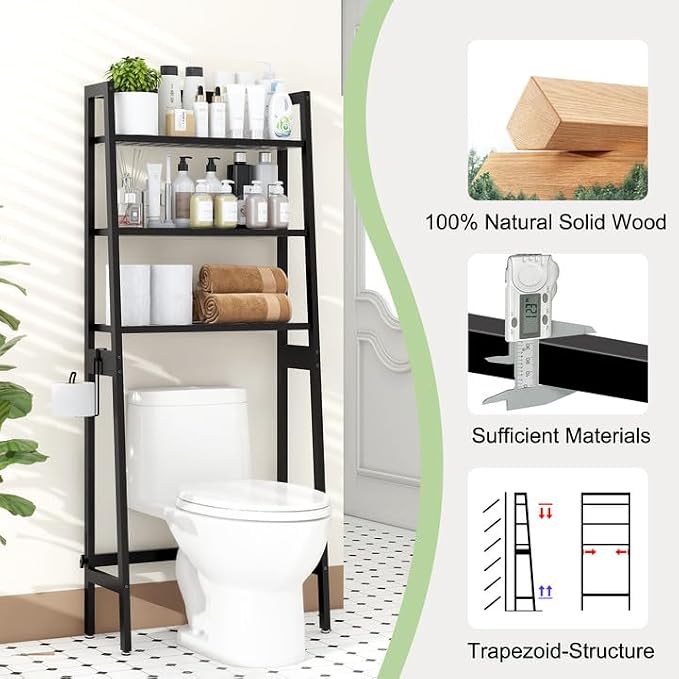 MallKing Over The Toilet Storage, Wooden 3-Tier Over-The-Toilet Rack Bathroom - Image 4