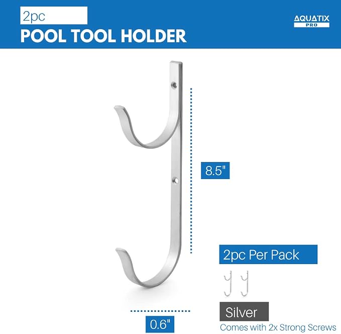 Aquatix Pro Pool Pole Hanger Premium 2pc Aluminium Holder Set, Ideal Hooks - Image 4