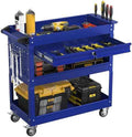 3 Tier Heavy Duty Rolling Tool Cart with Drawers, Large Storage Utility Cart on Wheels for Garage, Warehouse, Repair Shop (Deep Blue)