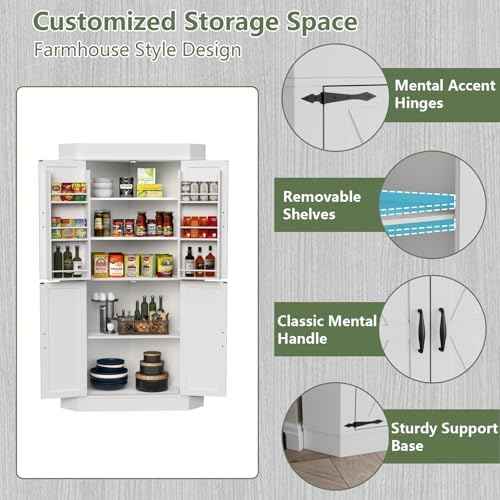 71" Tall Corner Cabinet,Kitchen Pantry Storage Cabinet with Doors & Shelves