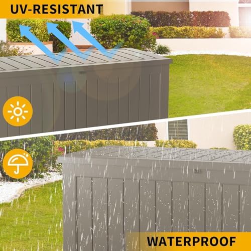 200 Gallon Outdoor Storage Box, Large Storage Deck Box for Patio Furniture Accessories, Garden Tools, Indoor Storage for Cushion, Black, Grey
