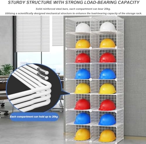 Stackable Safety Helmet Storage Boxes, Large Adjustable Hard Hat Placement Organizer Rack with Wheels, Retail Floor-Standing Motorcycle Helmet Display Shelf for Construction Site/Garage/Factory