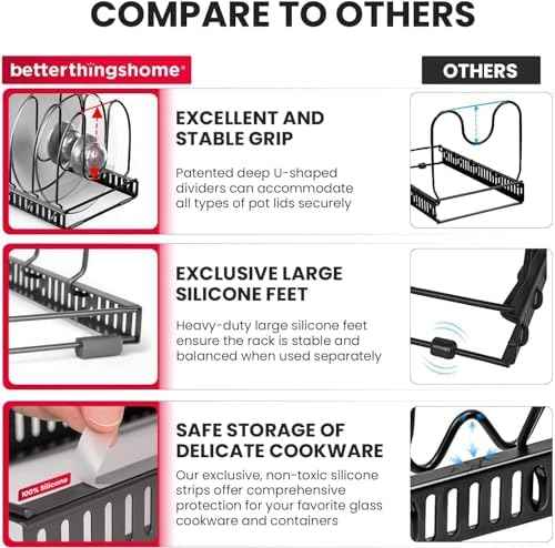 Better Things Home 7.5” Wide 12-Slot Adjustable Large Pan and Pot Lid Organizer with Scratch-Free Pads, Expandable Pot Lid Holder Rack for Cabinet, Pots and Pans Organizer Inside Cabinet