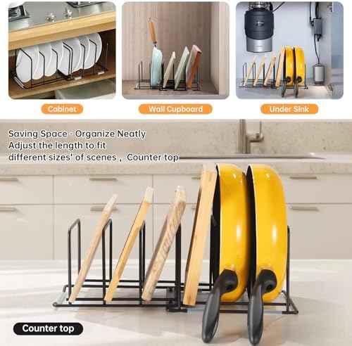 Cutting Board Organizer, Adjustable Pot and Pan Organizer Rack, Kitchen Cabinet Holder for Cutting Board,Baking Tray, Cookie Sheet, Bakeware Organizer for Countertop
