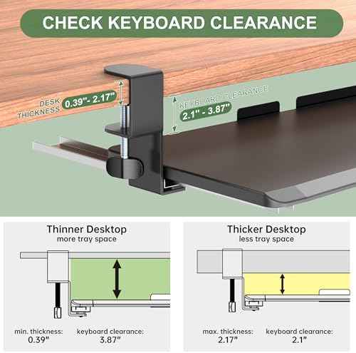 UPGRAVITY Extra Large Keyboard Tray Under Desk - Slide Out with Sturdy C-Clip Mount System, 31.5" (35.8" Including Clamps) x 11.8" Put-Out Keyboard Tray Computer Drawer for Ergonomic Typing, Black