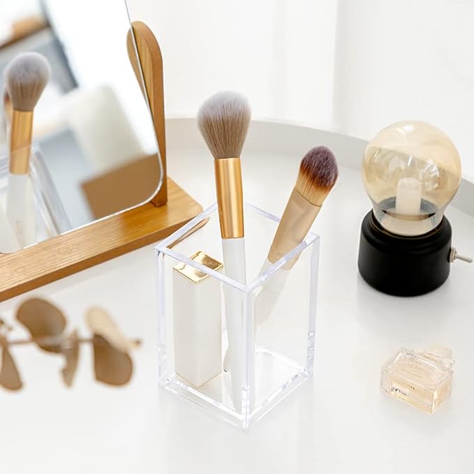2 Pack Clear Acrylic Pencil Pen Holder Cup, Acrylic Cosmetic Brushes Storage - Image 4