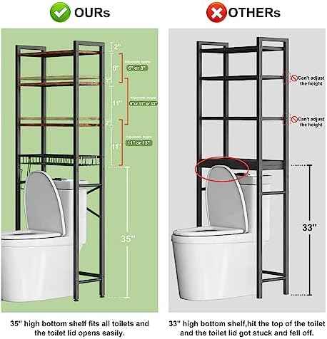 Kalrin Over-The-Toilet Storage Rack, 4-Tier Bathroom Organizer Shelf Over Toilet with Adjustable Shelf and Basket, Freestanding Space Saver Bathroom Shelves Above Toilet for Room (Vintage Brown)