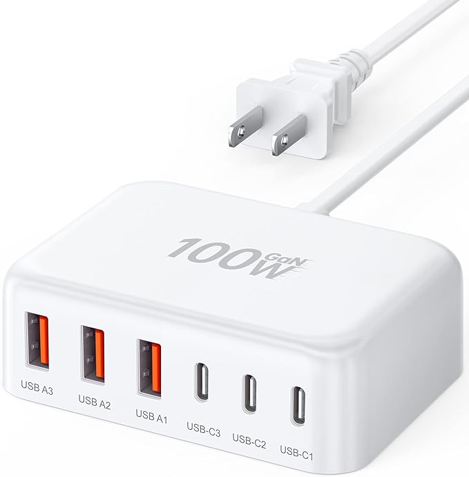 USB C Fast Charger, 100W GaN 6 Port Type Charging Station Hub Block Cube by BREEKET