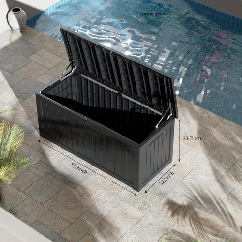 270 Gallon Outdoor Storage Box Waterproof, Lockable Resin Deck Box Large, Patio Storage Bin for Pool Accessories Cushion Furniture, Garden Tools, UV-Resistant Outside Delivery Black