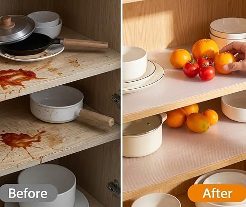 Shelf Liners for Kitchen Cabinets Non Adhesive Cabinet Drawer Liners Non Slip Waterproof 15 Inch Wide X 20 Ft Closet Wire Pantry Shelf Liner Cupboard Fridge Liners Mat for Bathroom Drawer