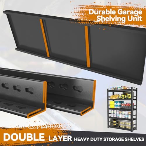 78" H x 48" Wx 18" D Heavy Duty Garage Shelving Large Garage Shelves for Storage 4000LBS Metal Adjustable Storage Shelf for Basement, Warehouse 5-Tier Black