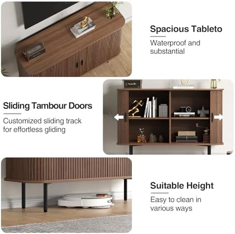 Buffet Sideboard Cabinet with Storage, Fluted Storage Accent Cabinet,Walnut