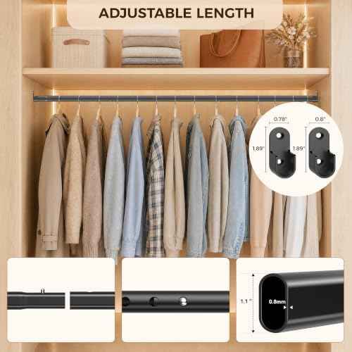 Oval Closet Rod 18-88 Inch Adjustable Closet Rods for Hanging Clothes