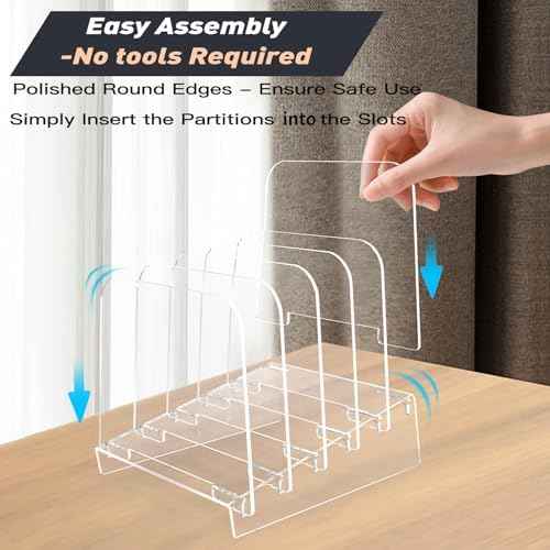 File Holder File Sorter, Vertical File Organizer for Desk, Desk Top File Folder Organizer Stand, Acrylic File Rack File Folder Holder, 5 Sections Clear File Stand for Office, School, Home