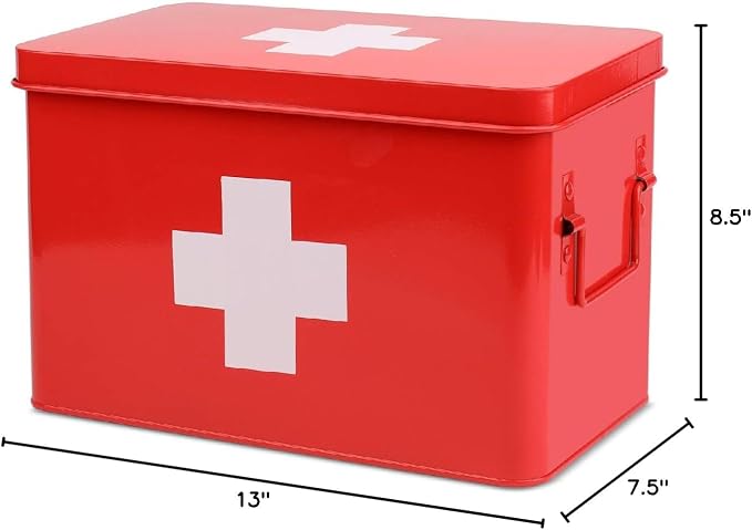 Flexzion First Aid Box Organizer Empty 13" Red Vintage First Aid Kit Tin Metal - Image 10