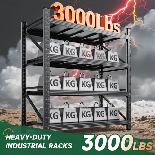 Letaya 3000LBS Storage Shelves Heavy Duty,70" H Garage Shelving Units, 4 Tier Adjustable Utility Rack Shelf,Large Metal Industrial Shelves,for Shop,Warehouse,Basement,Black (48" W x 24" D x 70" H)