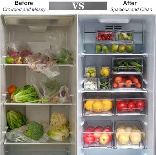 Taiuloo 2 Pack Stackable Refrigerator Organizer Bins with Pull-Out
