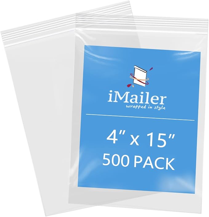 iMailer - 4" x 15" 500 Pack- 2 Mil Resealable Zip Bags- Small Clear Plastic Bags by iMailer