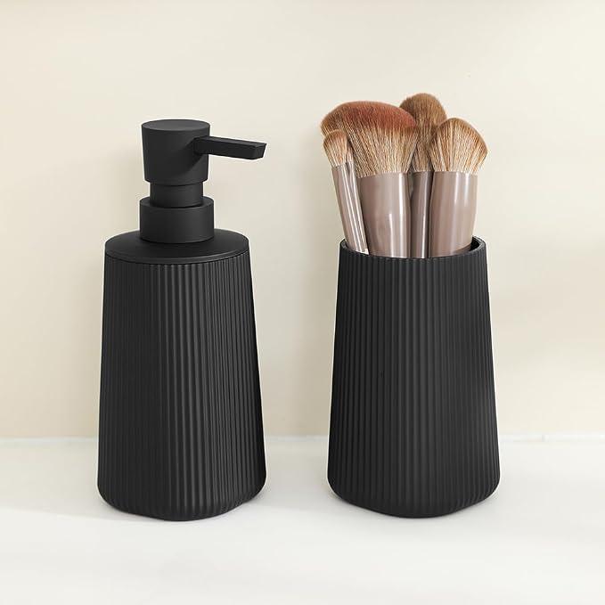 Bathroom Accessories 2 Piece Soap Dispenser and Toothbrush Holder Set Striped - Image 4