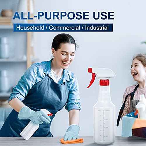 Veco Spray Bottle (2 Pack&2 extra Nozzle,16 Oz) with Measurements and Adjustable Nozzle, HDPE Plastic Spray Bottles for Cleaning Solution, Household/Commercial/Industrial Use, No Leak and Clog