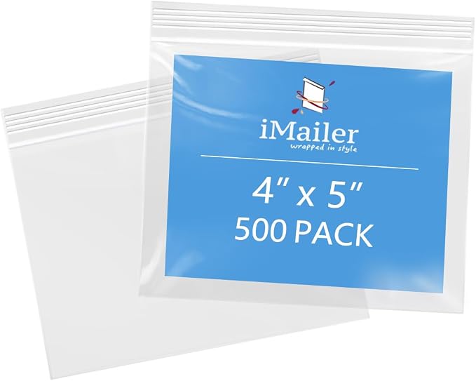 iMailer - 4" x 5" 500 Pack- 2 Mil Resealable Zip Bags- Small Clear Plastic Bags by iMailer