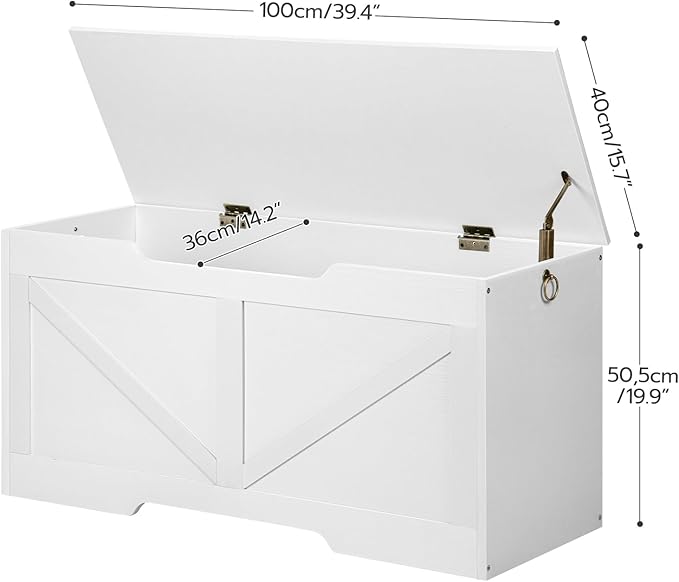 HOOBRO Storage Bench, 39.4” Retro Wooden Storage Chest - Image 3