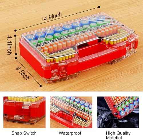 Battery Organizer Storage Holder Box Case with Tester - 285 Batteries Double-Sided Variety Pack, Holds AA AAA 4A C D Cell 9V 3V Lithium LR44 CR2 CR123 CR1632 18650 Button (Batteries Not Included)