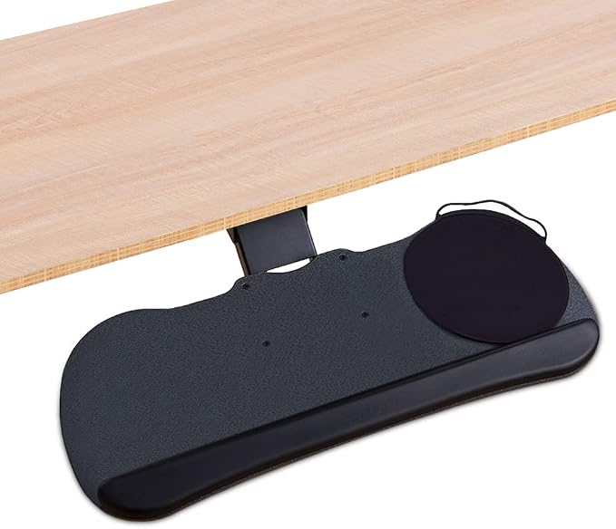 Under Desk Keyboard Tray, 17.75" Track, One Knob Control, Undermount Sliding by FERSGO